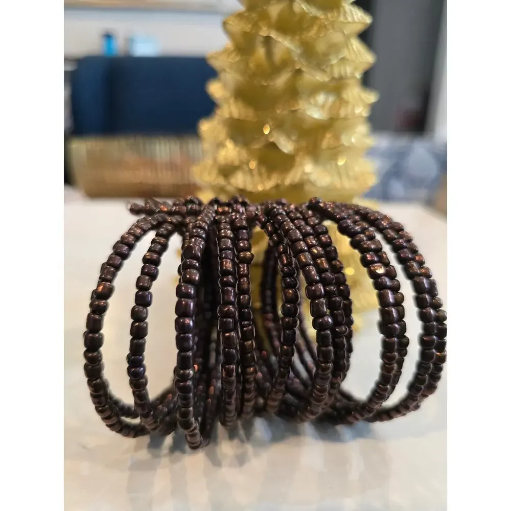 Long brown beaded open cuff bracelet